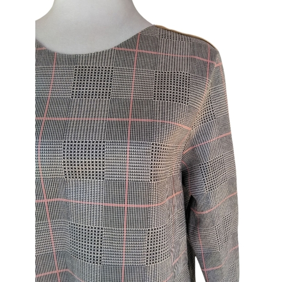 Zara Women's Long Sleeve Glenn Plaid Micro Houndstooth Knit Blouse Size Medium - Picture 7 of 12